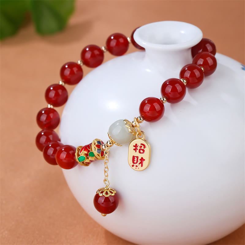 Wear FengShui Natural Red Agate Jade Confidence Fortune Blessing Charm Bracelet