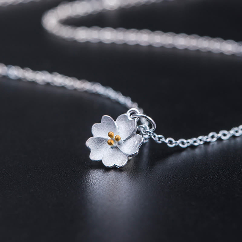 Wear FengShui 925 Sterling Silver Cherry Blossom Flower Blessing Necklace Pendant