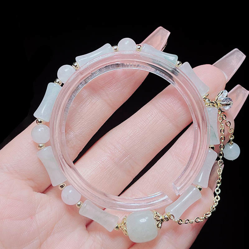 Wear FengShui Tianshan White Jade Bamboo Pattern Luck Blessing Bracelet