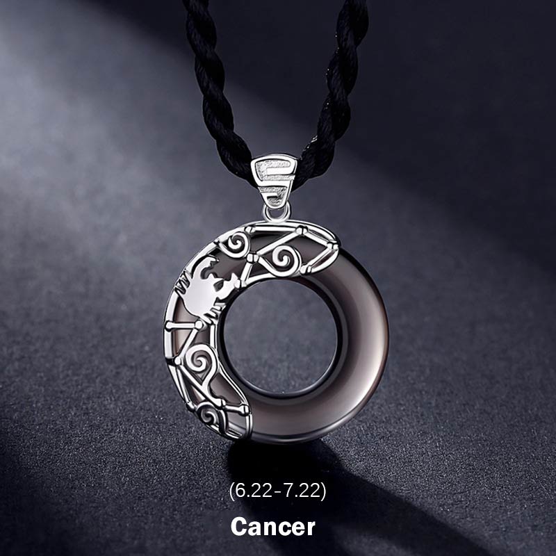 Wear FengShui 12 Constellations of the Zodiac Ice Obsidian Blessing Round Pendant Necklace
