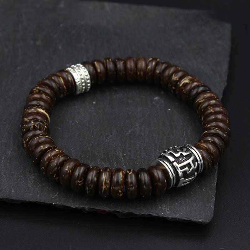 Wear FengShui Natural Tibetan Coconut Shell Om Mani Padme Hum Positive Bracelet