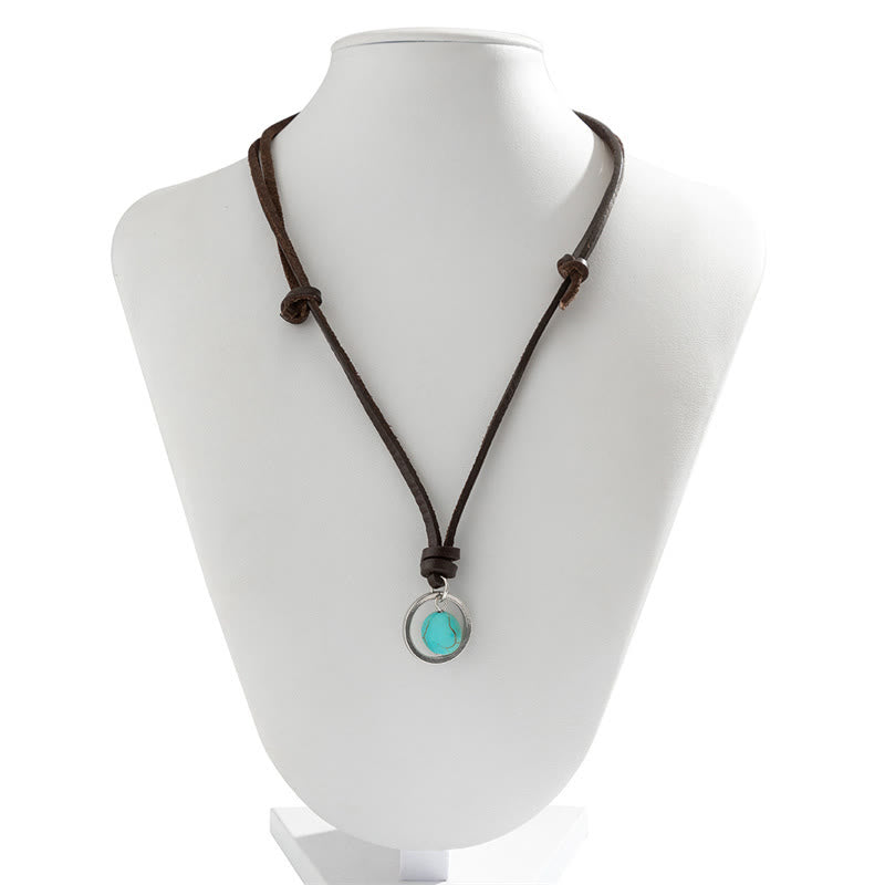 Wear FengShui Round Turquoise Stone Protection Strength Necklace Pendant
