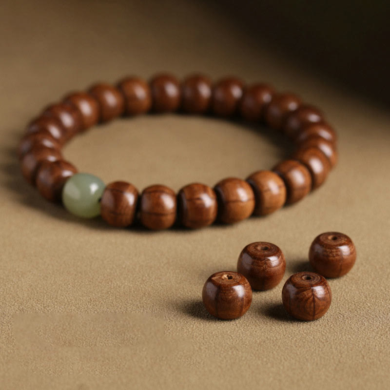 Wear FengShui Natural Abelia Biflora Wood Hetian Jade Bamboo Bead Warding Off Evil Spirits Bracelet