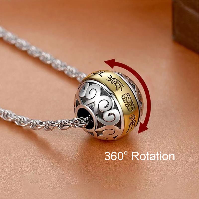 Wear FengShui Taoist Nine-Character Mantra Engraved Amulet Balance Necklace Rotatable Pendant