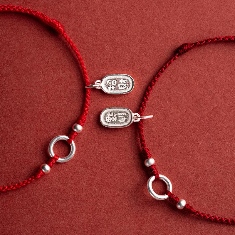 Wear FengShui 925 Sterling Silver Lucky Fortune Peace Joy Lotus Peace Buckle Red String Bracelet