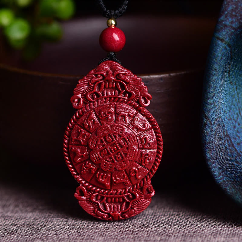 Wear FengShui Laughing Buddha Yin Yang Chinese Zodiac Gourd Natural Cinnabar Blessing Necklace Pendant