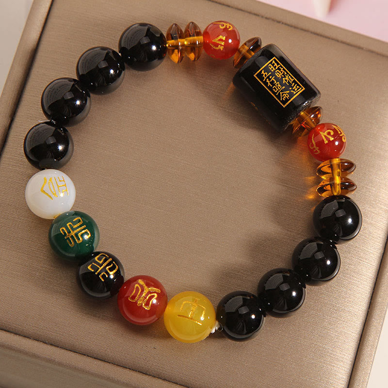 Wear FengShui Five Elements Black Onyx Red Agate Wisdom Wealth Bracelet