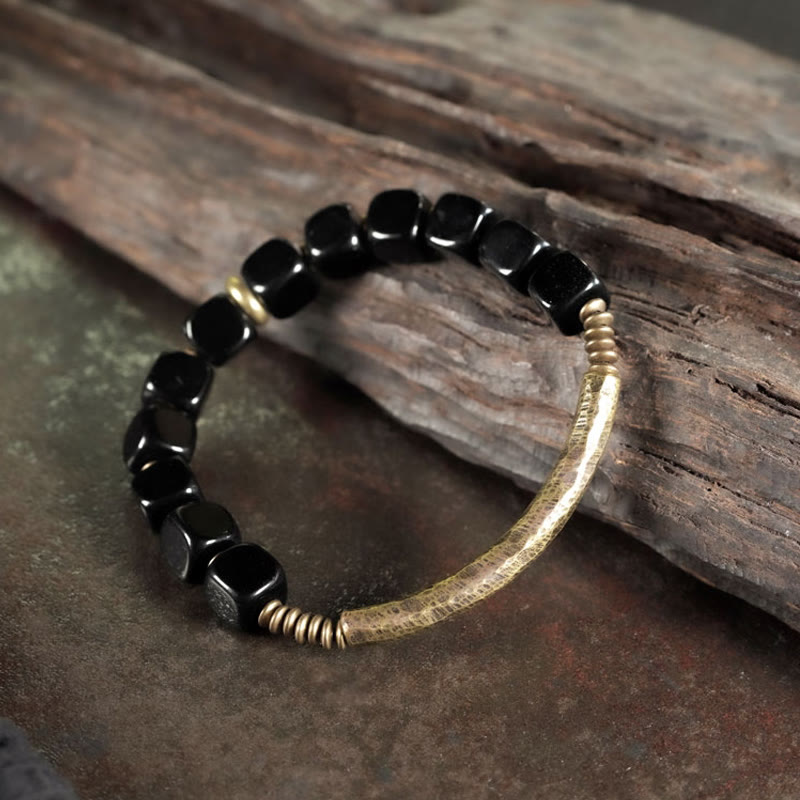 Wear FengShui Black Obsidian Crystal Copper Strength Couple Bracelet