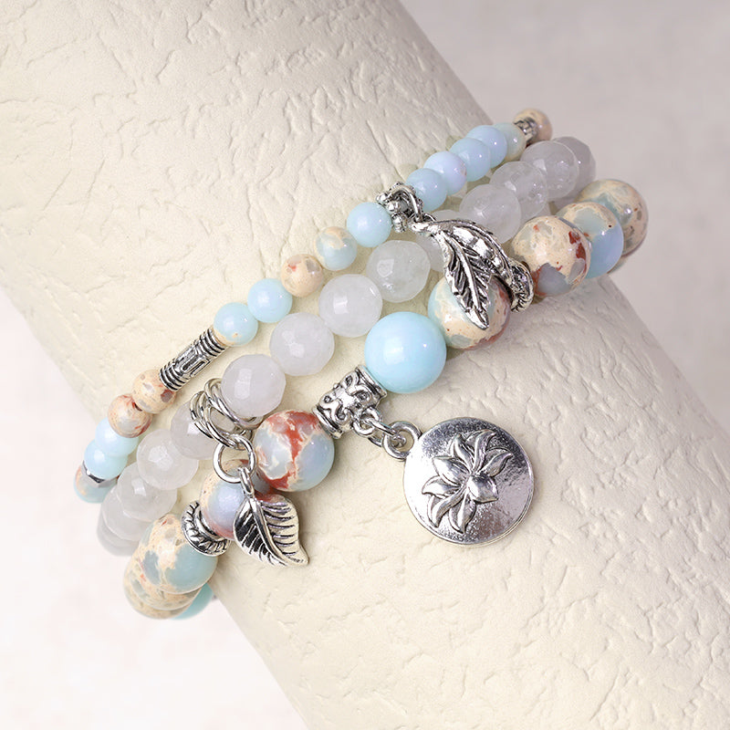 Wear FengShui 3PCS Natural Quartz Crystal Beaded Healing Energy Lotus Bracelet