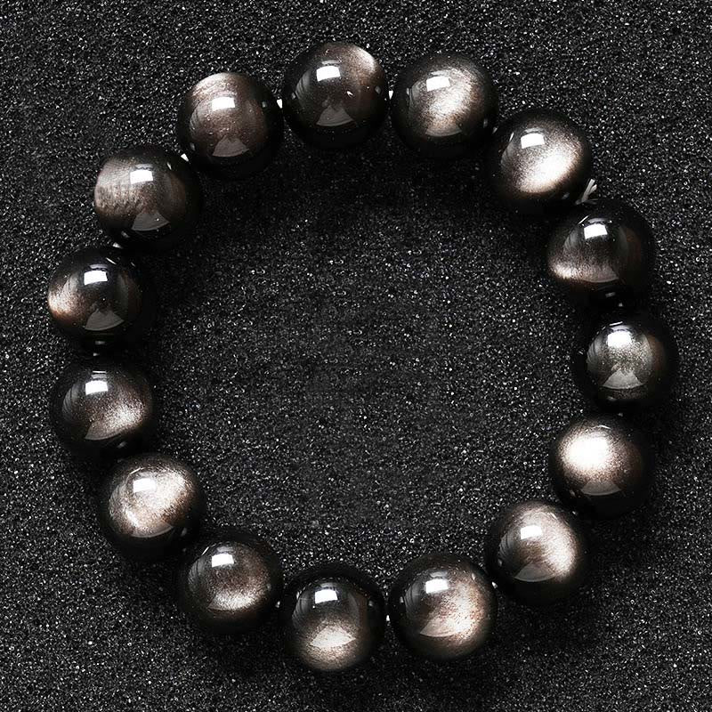 Wear FengShui Natural Silver Sheen Obsidian Soothing Protection Bracelet
