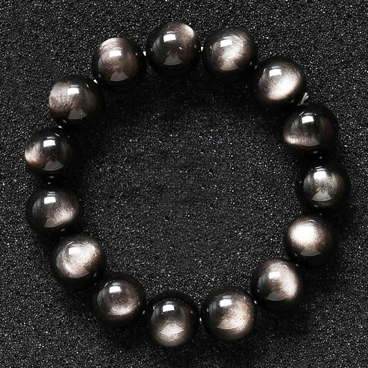 Wear FengShui Natural Silver Sheen Obsidian Soothing Protection Bracelet