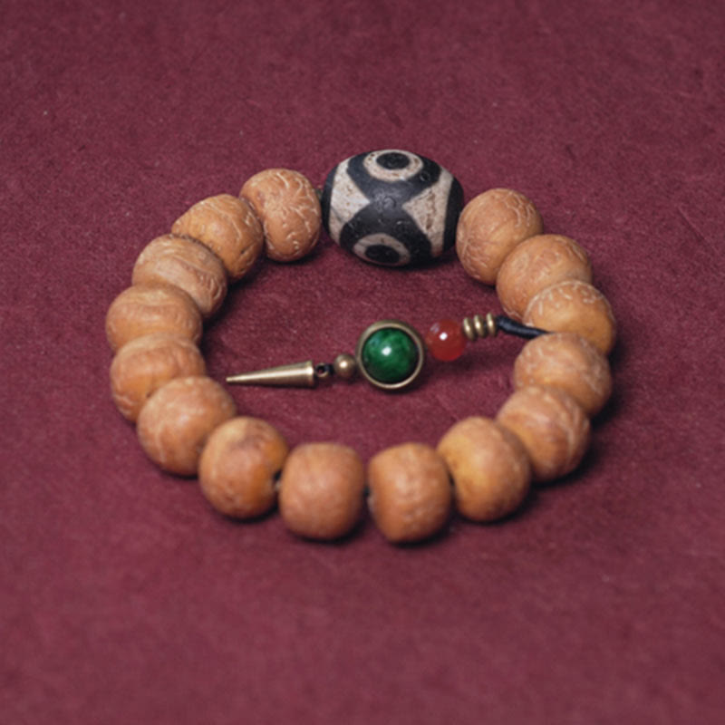 Wear FengShui Tibet Bodhi Seed Dzi Bead Peace Charm Wrist Mala Bracelet