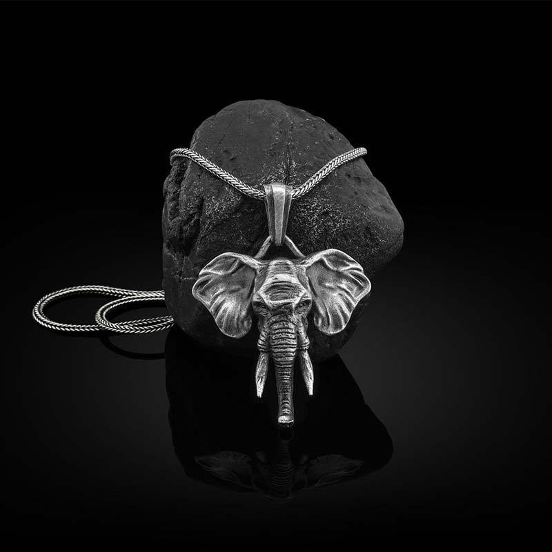 Wear FengShui Elephant Pewter Titanium Steel Strength Necklace Pendant