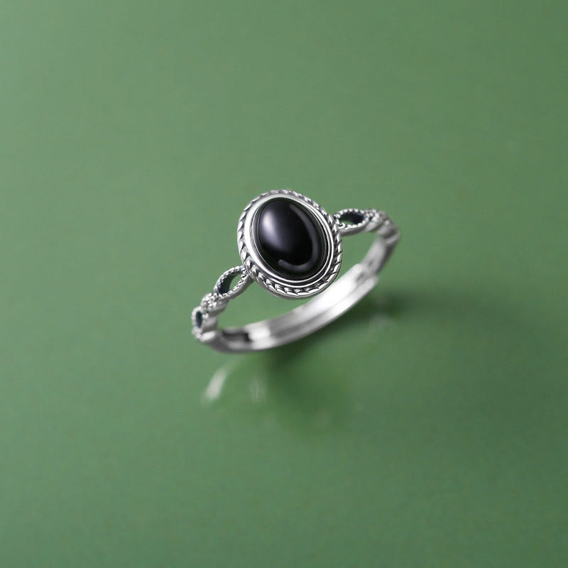 Wear FengShui 925 Sterling Silver Black Onyx Fortune Ring