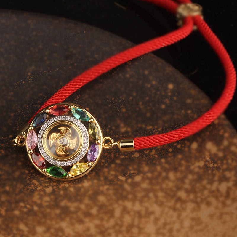 Wear FengShui Colorful Zircon Copper Wealth Luck Rotation Bracelet Necklace Pendant