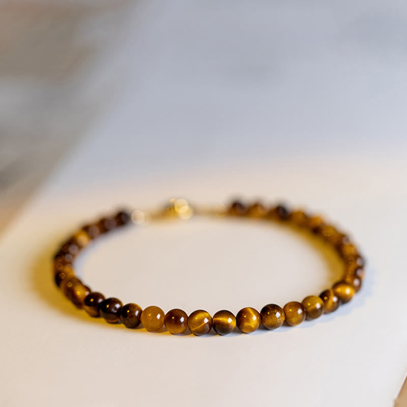 Wear FengShui 14K Gold Plated Natural Tiger Eye Stone Courage Protection Bracelet