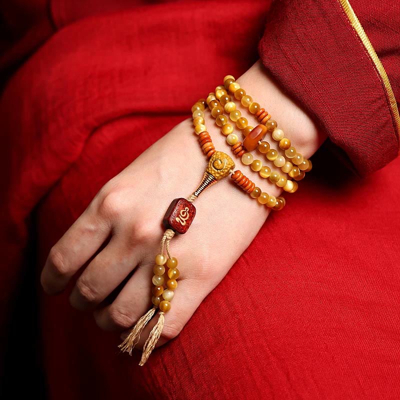 Wear FengShui 108 Mala Beads Natural Tiger Eye Copper Dorje Protection Tassel Bracelet