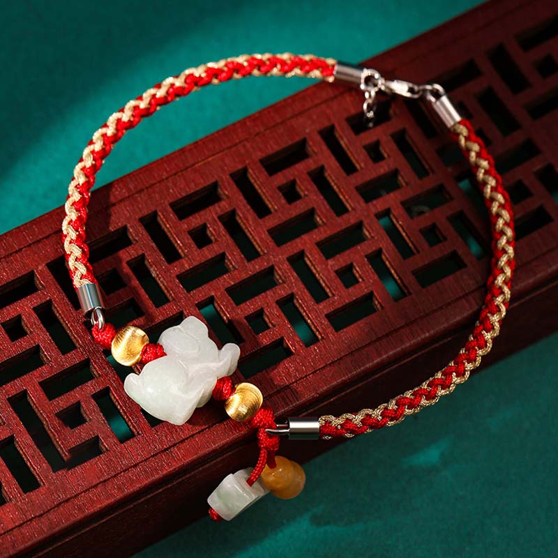 Wear FengShui Chinese Zodiac Jade Prosperity Red String Bracelet Anklet