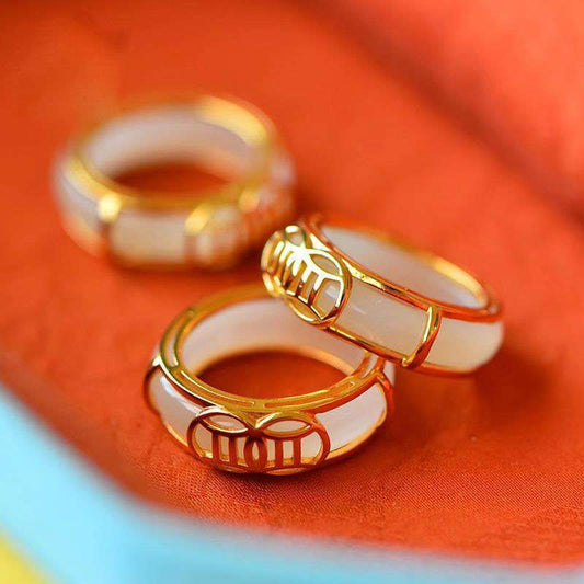 Wear FengShui White Jade Luck Ring Necklace