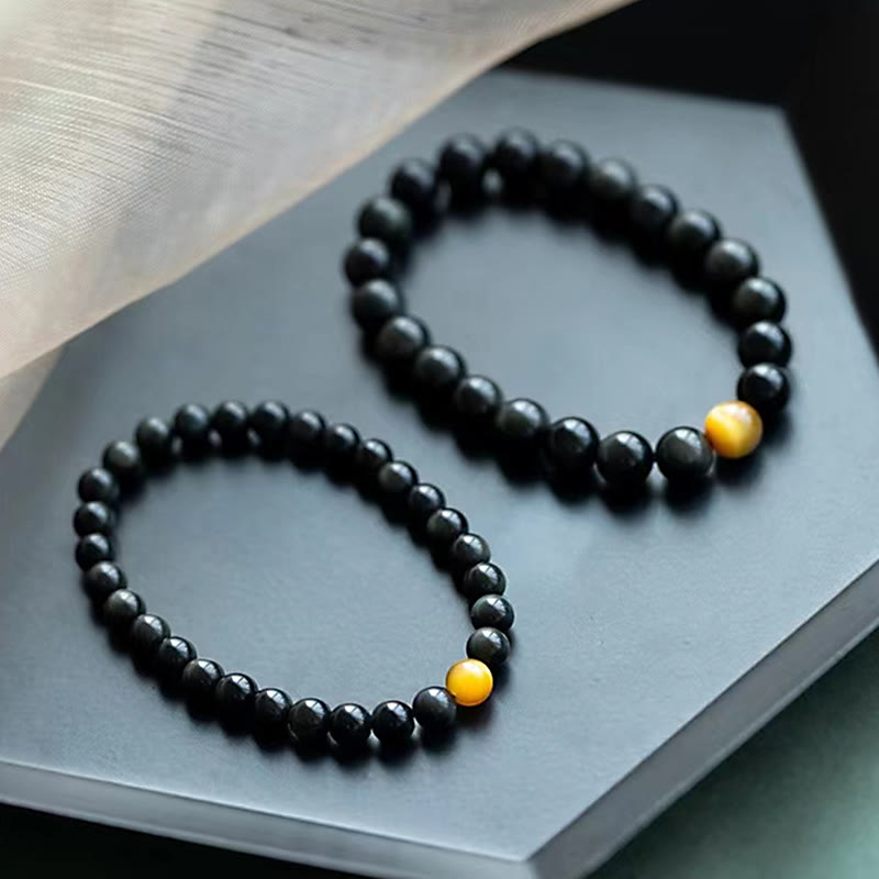 Wear FengShui Natural Rainbow Obsidian Tiger Eye Positive Love Bracelet