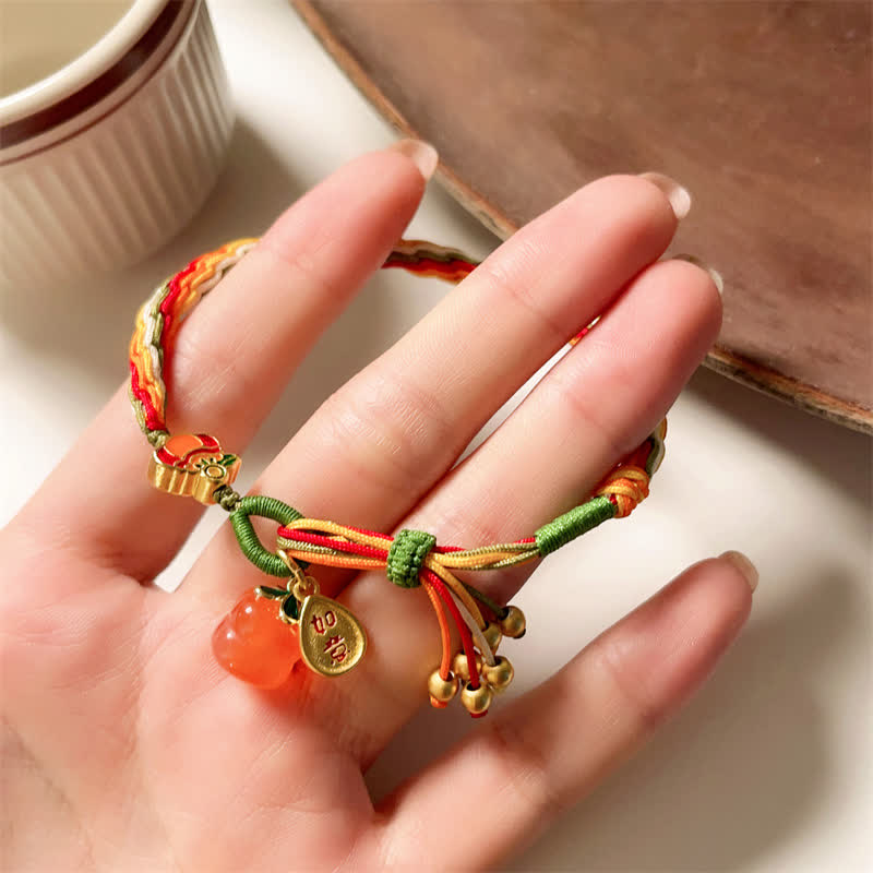 Wear FengShui Persimmon Red Agate Strength Reincarnation Knot Braid String Bracelet