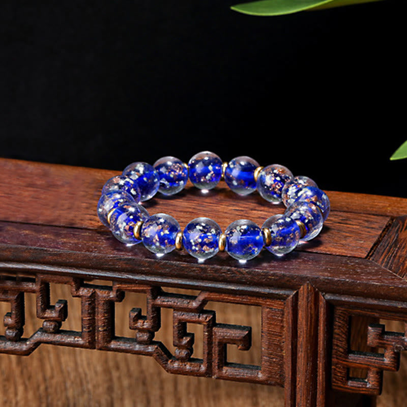 Wear FengShui Gold Swallowing Beast Family Charm Luminous Fluorescent Liuli Glass Bead Success Bracelet