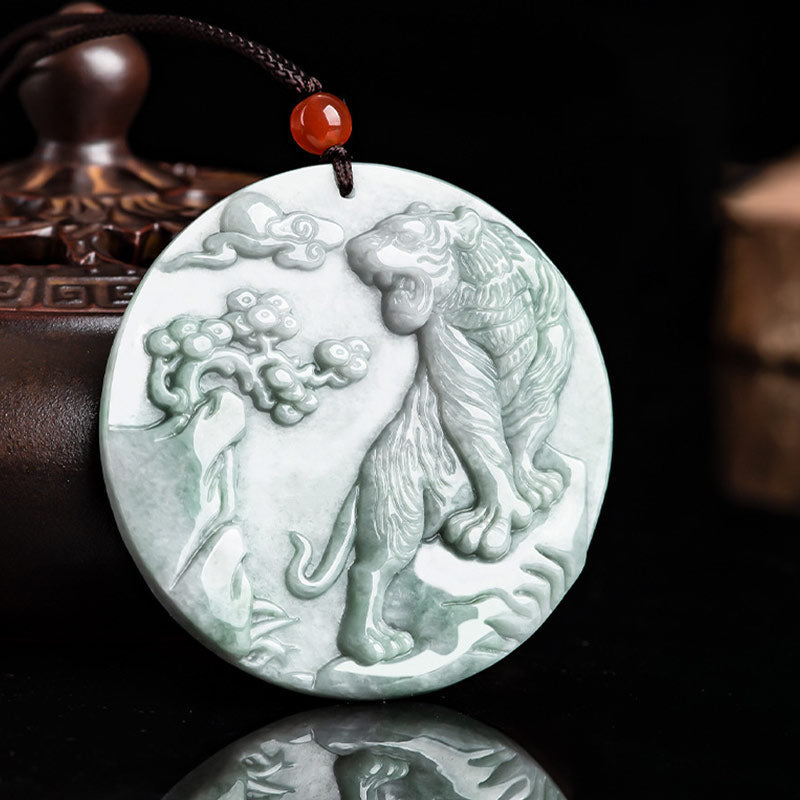 Wear FengShui Chinese Zodiac Tiger Jade Protection Necklace String Pendant