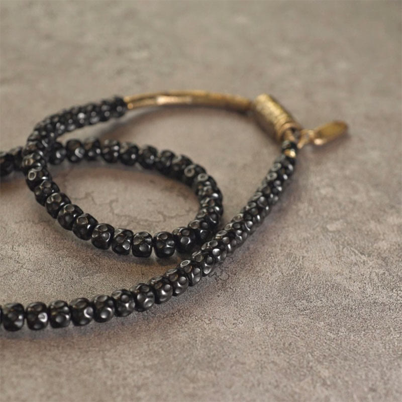 Wear FengShui Retro Coconut Shell Brass Copper Happiness Triple Wrap Bracelet