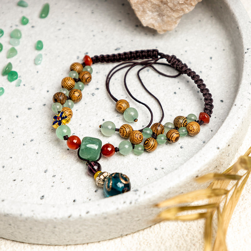 Wear FengShui Wenge Wood Green Aventurine Balance Protection Anklet