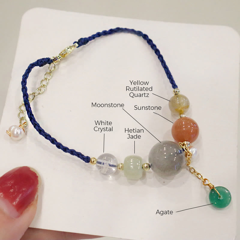Wear FengShui Moonstone Sunstone Beads Peace Buckle Charm Healing Bracelet