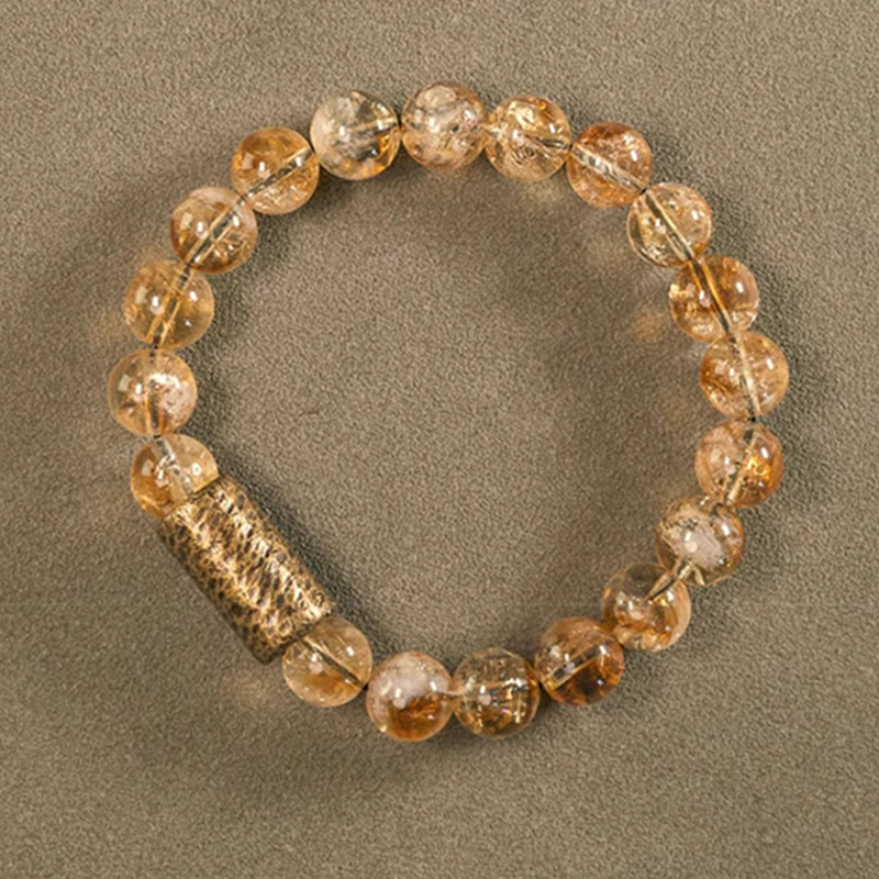 Wear FengShui Natural Citrine Crystal Brass Bead Protection Bracelet