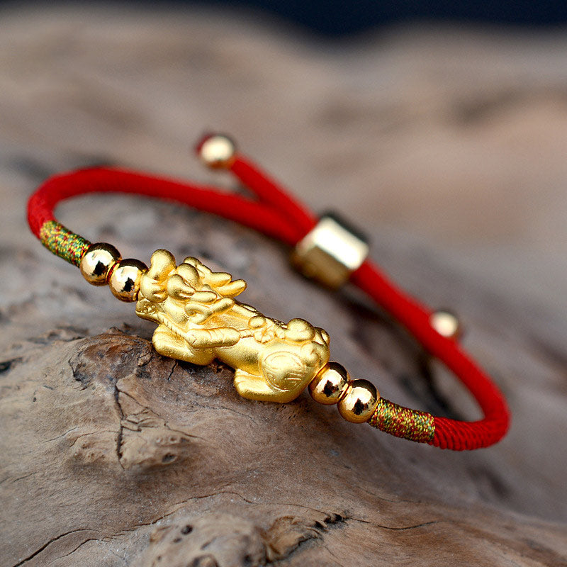 Wear FengShui 24K Gold-Plated PiXiu Luck Red String Bracelet