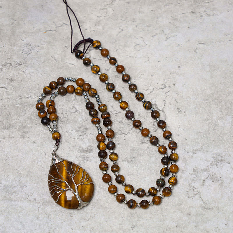 Wear FengShui Natural Tiger Eye Strength Beaded Pendant Necklace