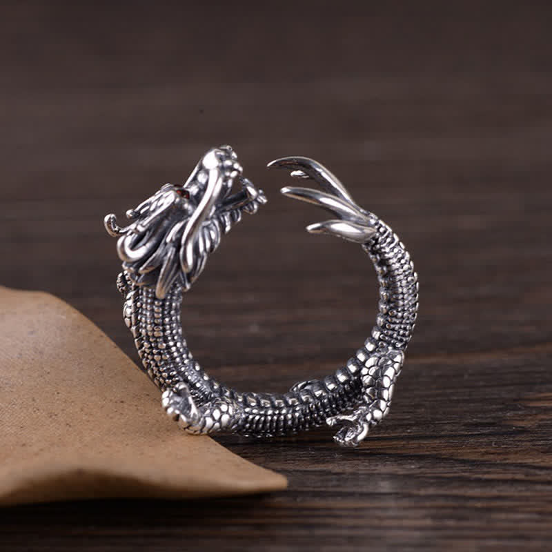 Wear FengShui 925 Sterling Silver Dragon Luck Protection Ring