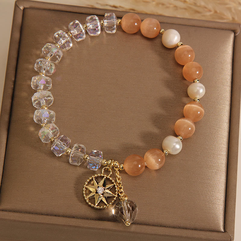 Wear FengShui Orange Cat's Eye White Crystal Star Support Bracelet