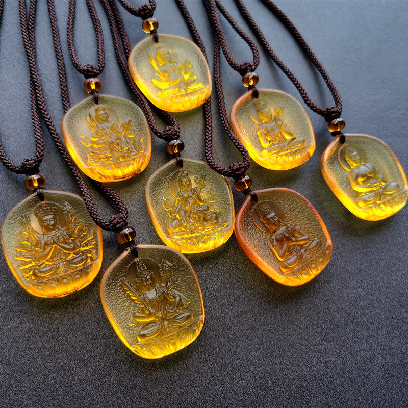 Wear FengShui Chinese Zodiac Natal Buddha Blessing Liuli Crystal Compassion Necklace Pendant