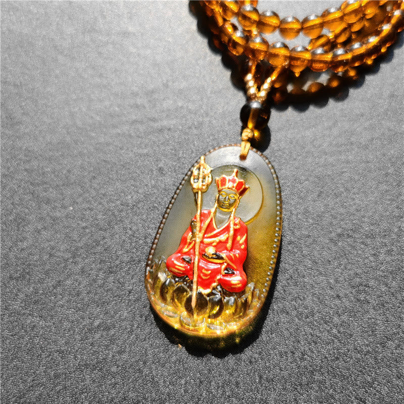 Wear FengShui Ksitigarbha Buddha Liuli Crystal Compassion Amulet Necklace Pendant