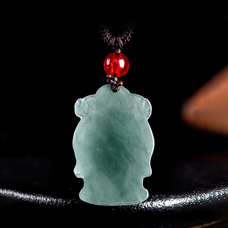 Wear FengShui Natural Green Jade Chinese God of Wealth Caishen Ingot Abundance Necklace Pendant