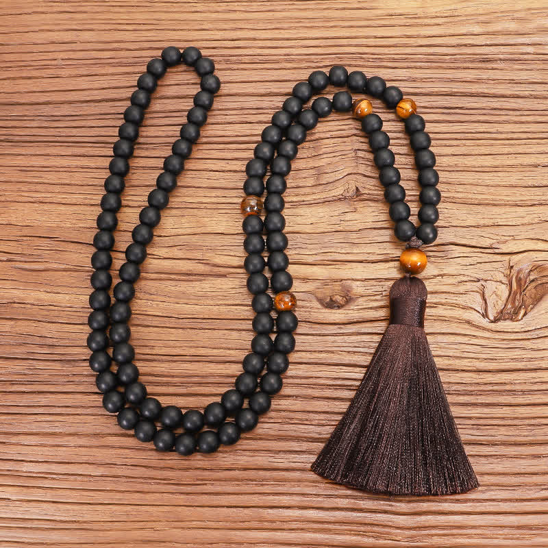 Wear FengShui 108 Mala Beads Frosted Stone Tiger Eye Balance Bracelet Necklace Pendant