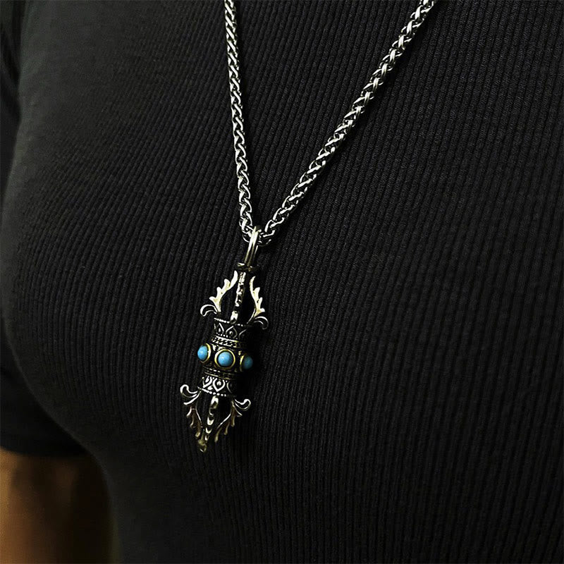 Wear FengShui Tibet Vajra Dorje Pattern Copper Luck Wealth Metal Necklace Pendant