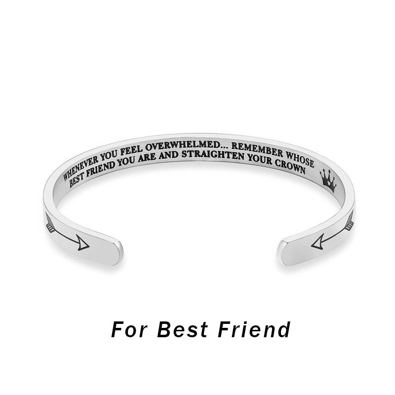 Wear FengShui Inspirational Bracelets Personalized Gift for Her Him Engraved Mantra Cuff Bangle Crown Jewelry