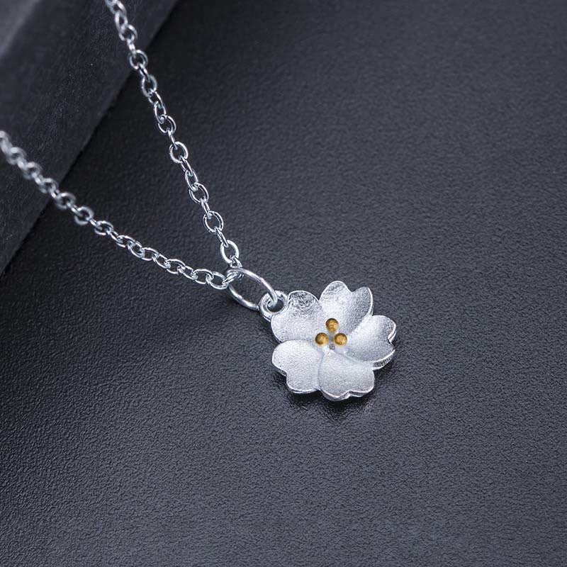 Wear FengShui 925 Sterling Silver Cherry Blossom Flower Blessing Necklace Pendant