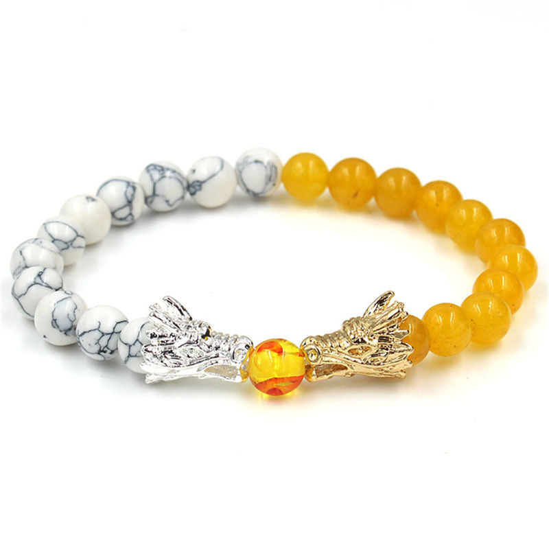 Wear FengShui White Turquoise Lava Rock Dragon Blessing Beaded Bracelet