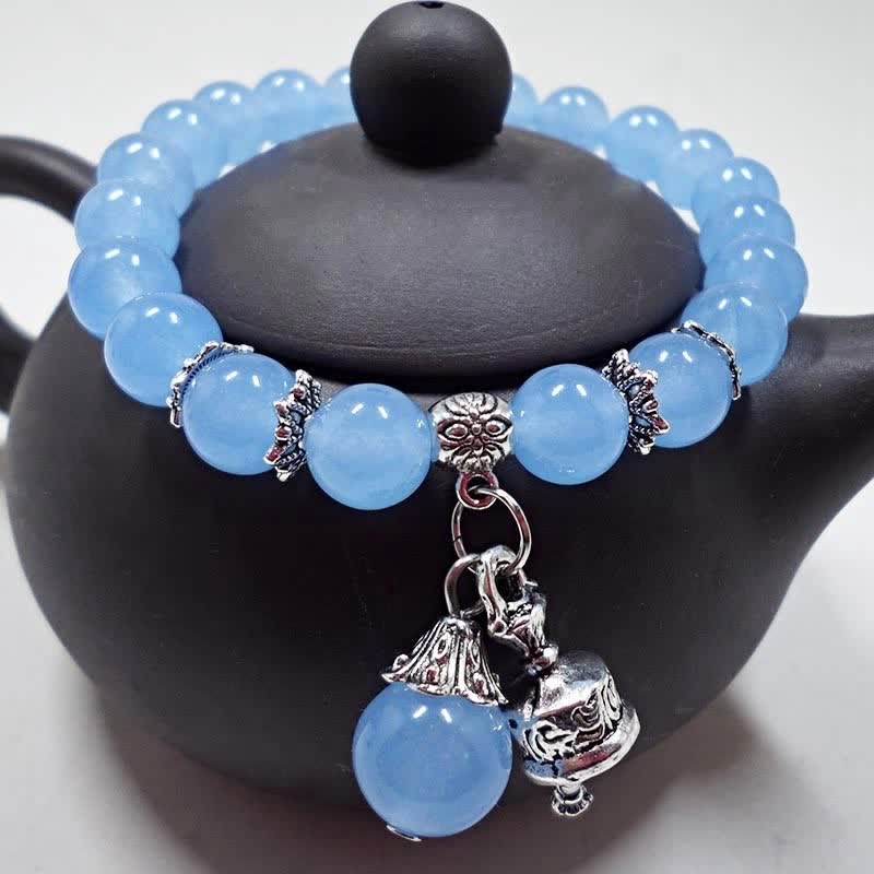 Wear FengShui Vintage Crystal Chalcedony Stone Energy Beaded Bell Charm Bracelet