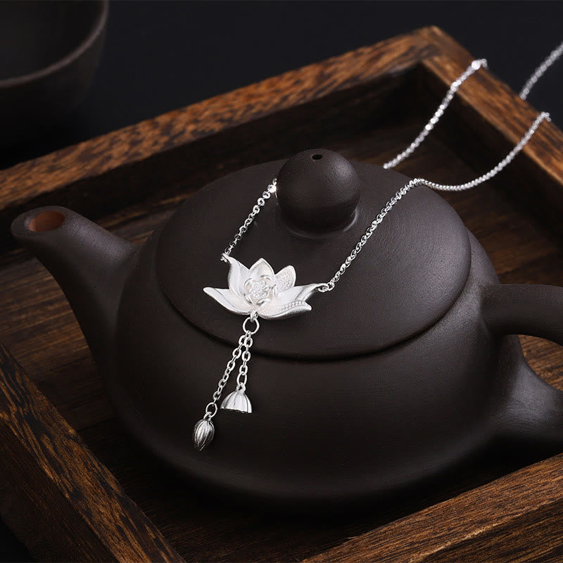 Wear FengShui 999 Sterling Silver Lotus Flower Pod Carved Enlightenment Necklace Pendant