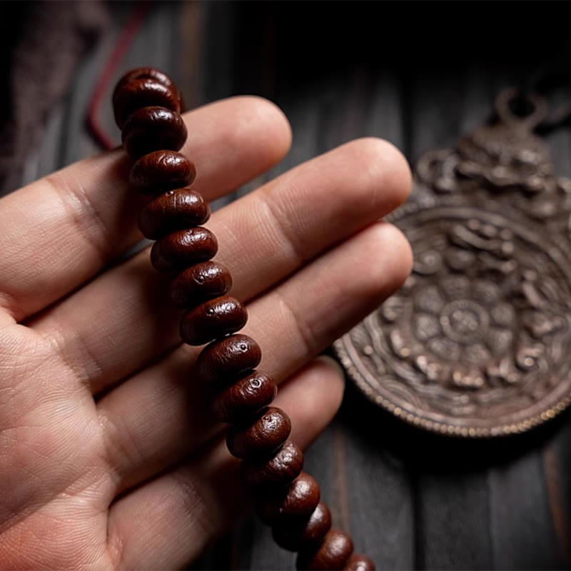 Wear FengShui Natural Tibet 108 Mala Beads Purple Bodhi Seed Hetian Cyan Jade Copper Dorje Peace Bracelet