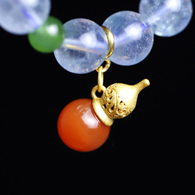 Wear FengShui Aquamarine Red Agate Peace Gourd Charm Bracelet