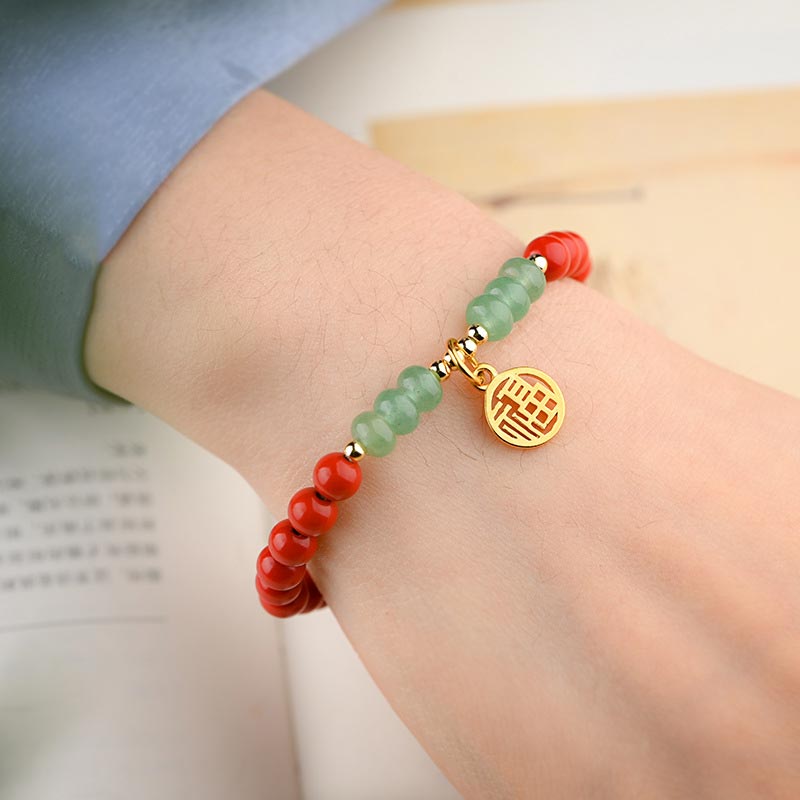 Wear FengShui Tibetan Cinnabar Green Aventurine Luck Bracelet Necklace