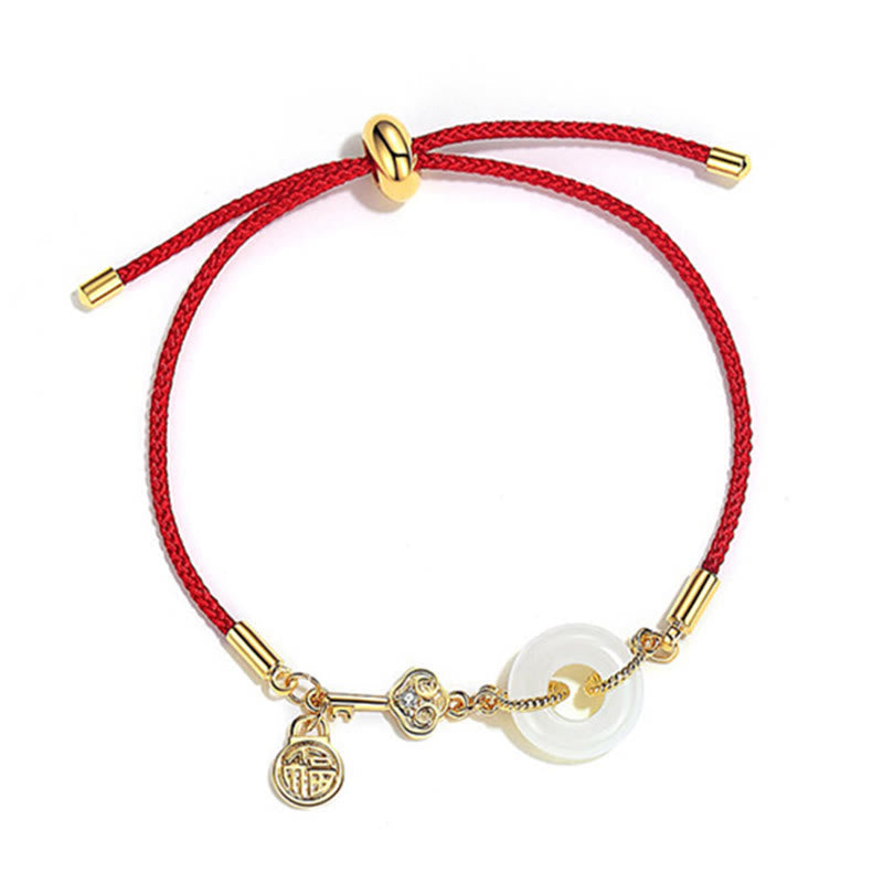 Wear FengShui "Wishing You Peace and Protection" Jade Red Rope Bracelet Includes Gift Message Card