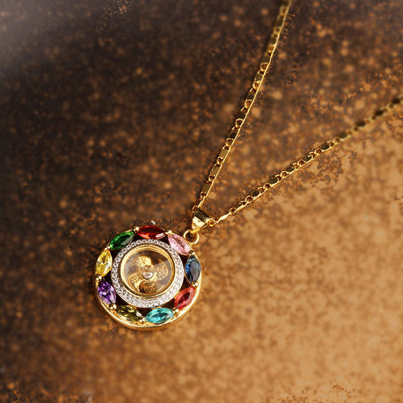 Wear FengShui Colorful Zircon Copper Wealth Luck Rotation Bracelet Necklace Pendant